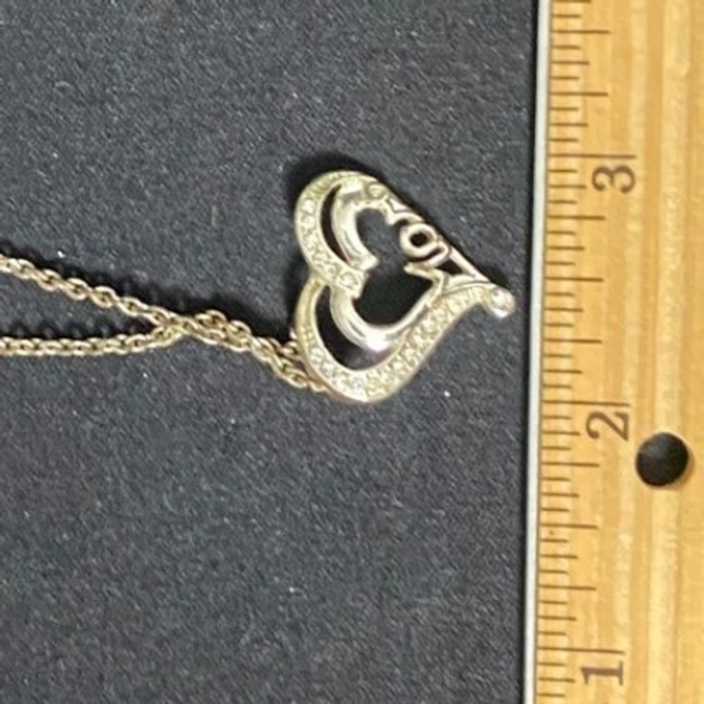 Silver Tone Heart Pendant Necklace with Rhinestones‎